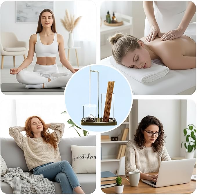 2 in 1 Incense Holder for Sticks, Anti-Ash Flying Burner with 40 Incense Sticks & Removable Glass Ash Catcher, Home Decor for Meditation Yoga Spa