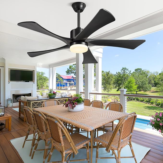 52 Inch Ceiling Fans with Light Remote, Black Ceiling Fan USA Original Patent, 3 Downrods, 5 Wood Blades,ETL Listed, 6 Speed Quiet DC Motor Outdoor Indoor Fan for Bedroom, 52" Black