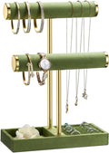 bussdis 2 Tier Bracelet Holder Display, Necklace Holder Organizer, Green | Velvet Necklace Holder | Jewelry Tree | Jewelry Towers | Jewelry Stand Organizer for Necklaces, Bracelets, Earrings, Rings