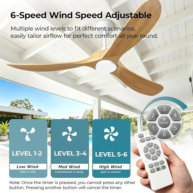 Ceiling Fans with Lights, 60 Inch Wooden Ceiling Fans with App Voice Remote Control, 6 Speed Quiet Fan, Dimmable Light Flush Mount Ceiling Fan for Bedroom Living Room, Natural Wood