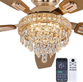 Crystal Ceiling Fan Fandelier with Lights-Ceiling Fans with Lights,54" Low Profile and Remote Control, Flush Mount, Reversible, Dimmable, Noiseless,Gold Ceiling Fan for Bedroom