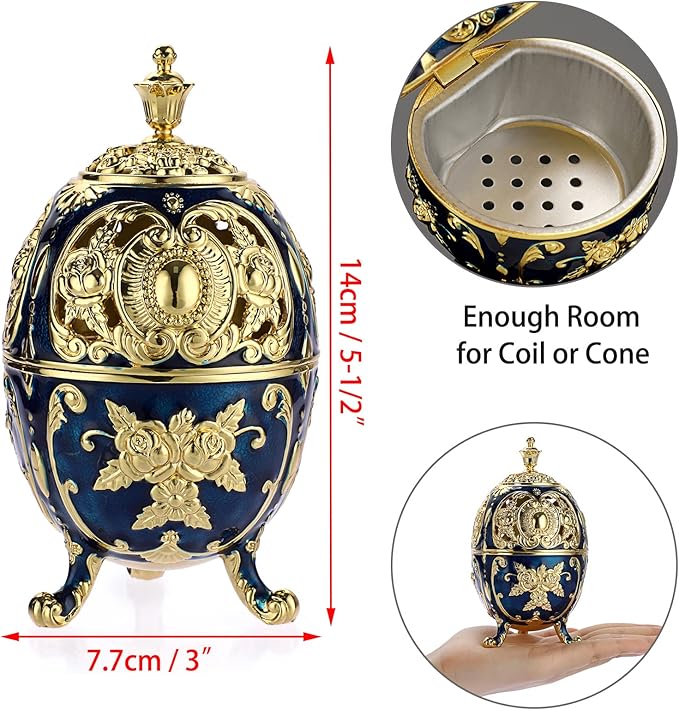 JUXYES Vintage Incense Burner Holder with Removable Ash Catchers, Metal Censer Antique Cone Coil Incense Burner Holder Zinc Alloy Spiritual Aromatherapy Yoga Meditation Gifts Retro Home Decoration