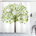 Ambesonne Nature Shower Curtain, Summer Tree with Flourishing Flowers Spring Blossoms Seasonal Print, Cloth Fabric Bathroom Decor Set with Hooks, 69" W x 70" L, Green Brown White