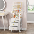 SWTYMIKI Jewelry Organizers and Storage- Multifunctional Stand Jewelry Organizer Cabinet for Necklace, Earring, Ring & Bracelet - Jewelry Box Necklace Holder with 4 Nonwoven Drawers & Wheel White