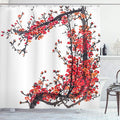 Ambesonne Japanese Shower Curtain, Cherry Blossom Sakura Branch Brushstrokes Image Print, Cloth Fabric Bathroom Decor Set with Hooks, 69" W x 84" L, Red and Brown