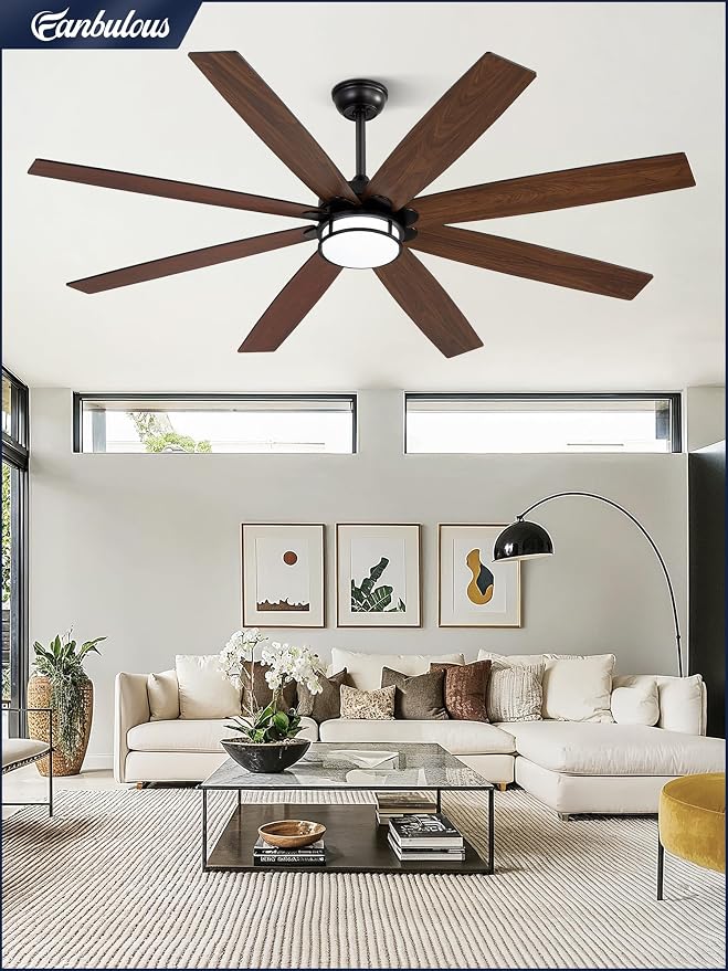 Fanbulous 65 Inch Ceiling Fans with Lights and Remote, Farmhouse Large Ceiling Fans, Black&Brown Modern Ceiling Fan with LED Light, Quiet DC Motor for Living Room, Bedroom, Kitchen, Indoor