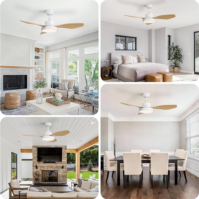 Sofucor 47 Inch Smart Ceiling Fan Modern Ceiling Fans with Lights and Remote Works with Alexa/Google/APP FLush Mount Ceiling Fans with 6 Speeds Reversible DC Motor & Timer for Patio Bedroom Outdoor