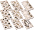 Frebeauty Jewelry Trays for Drawer,Set of 9 Jewelry Organizer and Storage | Velvet Material,Earring Holder Organizer,Stackable Jewelry Display for Vanity,Drawer Inserts for Rings,Studs,8.3×4.9 inch