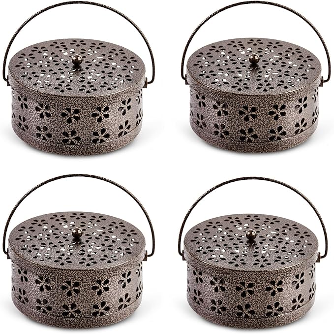4 Pieces Mosquito Coil Holder Incense Coil Burner Indoor Outdoor Camping Use Portable Mosquito Repellent Coil Holder Incense Burner Holder (Bronze Blossom)