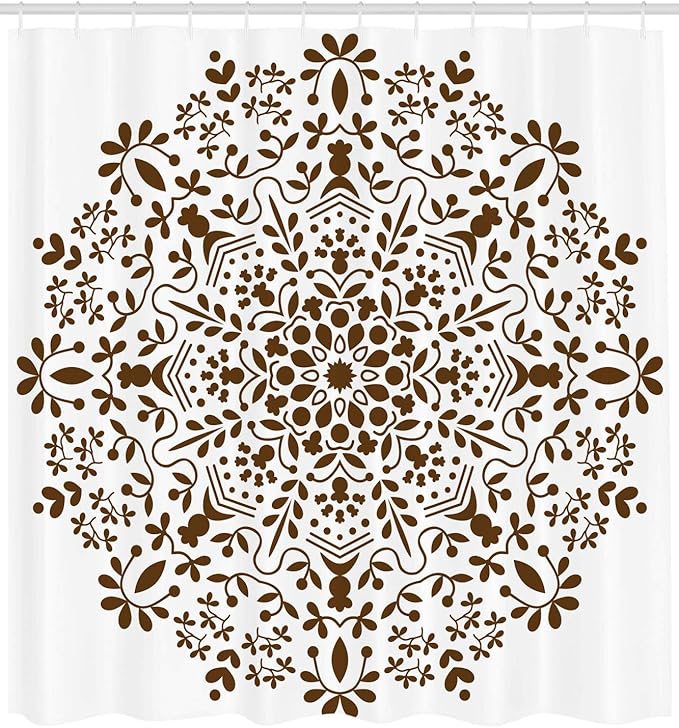 Ambesonne Mandala Shower Curtain, Abstract Art Style Vector Illustration of Mandala Flower on White Background, Cloth Fabric Bathroom Decor Set with Hooks, 69" W x 75" L, Brown and White