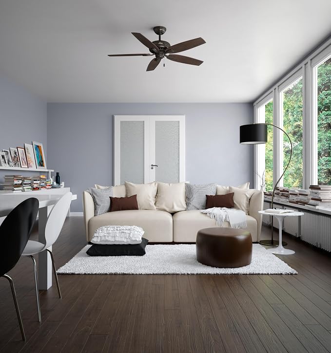 Hunter 52 inch Indoor Ceiling Fan No Light with Pull Chain - Bronze Ceiling Fan without Light, Standard Mount, 5 Blades, For Bedroom, Living Room, or Kitchen, Quiet - Newsome 53320, Premier Bronze