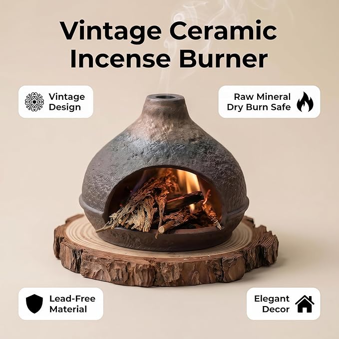 Handmade Ceramic Palo Santo Holder – Suitable for Burning Sage & Palo Santo - Mini Chimenea-Style Burner, an Incense Burner for Spiritual Meditation, Yoga or Home Decoration