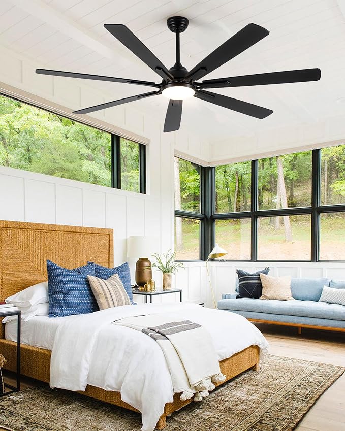 Minislak 72" Large Smart Ceiling Fan with Light Remote Control via WiFi Alexa,6-Speeds Quiet DC Motor,Dimmable,Indoor Outdoor Black Ceiling Fan for Living Room,Patio,Dual Finish 7 Blades