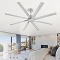 ZMISHIBO 72 Inch Ceiling Fan No Light, Large Black Ceiling Fan with Remote, Quiet DC Motor, and 6 Speeds, Indoor/Outdoor Industrial Ceiling Fans 8 Aluminum Blades for Patio, Garage, Shop, Nickel