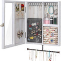 Keebofly Wall Mounted Rustic Wood Jewelry Organizer Cabinet - White | Large Hanging Holder Display for Necklaces, Earrings & Bracelets, Space Saving Ring Storage, Great Gift for Women