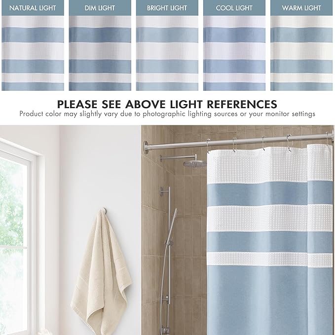 Madison Park Shower Curtain Spa Waffle Weave Stall Shower Curtain for Bathroom 3M Scotchgard Moisture Management, Spa Quality Modern Shower Curtains for Bathroom, Stall 36x72'' Blue