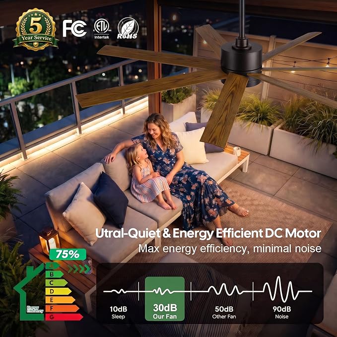 ETL Wet Rated Outdoor Smart Ceiling Fan with Lights, 56" All Weather Waterproof Fans for Patios, Alexa WIFI/Remote Control, High CFM 7 Walnut Blade with UV Coating, for Exterior Gazebo Porch Pavilion