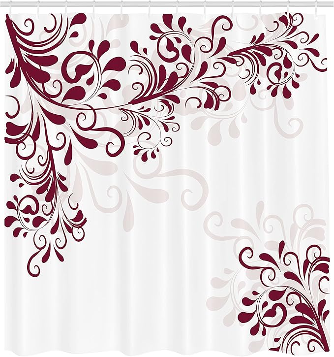 Ambesonne Oriental Shower Curtain, Floral Ivy Swirls and Leaves Abstract Modern Frame Like Artwork Image, Cloth Fabric Bathroom Decor Set with Hooks, 69" W x 70" L, Maroon Eggshell