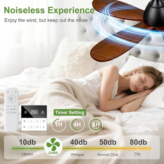 36 Inch Solid Wood Ceiling Fans With Lights, Remote Control, Dimmable, Reversible, Wood Blades, Power-Off Memory, Quiet DC Motor, Indoor/Oudoor Ceiling Fan with Light for Patio