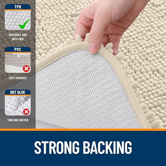 OLANLY Bathroom Runner Rugs 47x17, Extra Soft Absorbent Chenille Bath Rugs, Rubber Backing Quick Dry, Machine Washable Long Bath Mats for Bathroom Floor, Tub and Shower, Home Decor Accessories, Sand