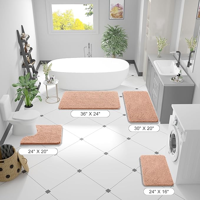 OLANLY Bathroom Runner Rugs 59x20, Extra Soft Absorbent Chenille Bath Rugs, Rubber Backing Quick Dry, Machine Washable Long Bath Mats for Bathroom Floor, Tub and Shower, Home Decor Accessories, Peach