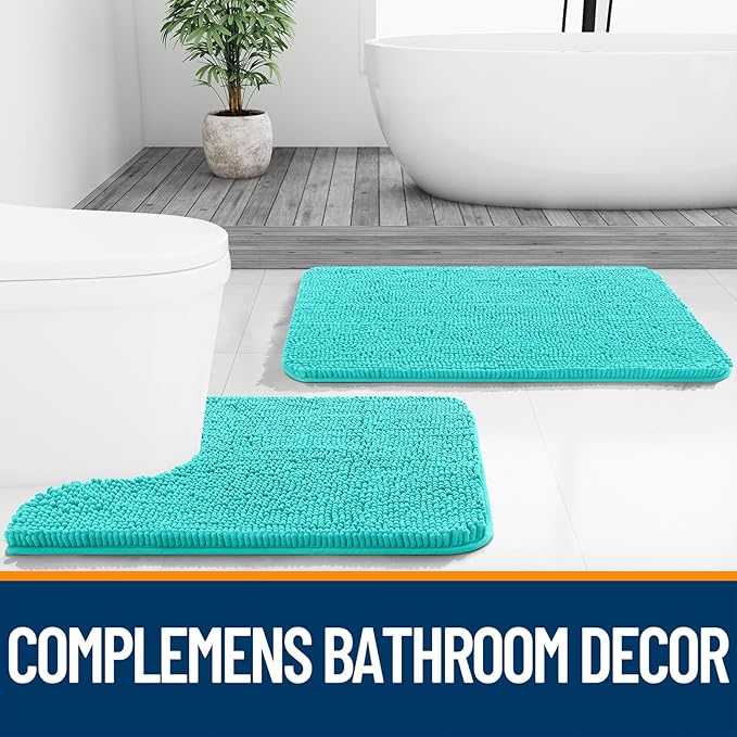 OLANLY Bathroom Runner Rugs 47x24, Extra Soft Absorbent Chenille Bath Rugs, Rubber Backing Quick Dry, Machine Washable Long Bath Mats for Bathroom Floor, Tub and Shower, Home Decor Accessories, Teal