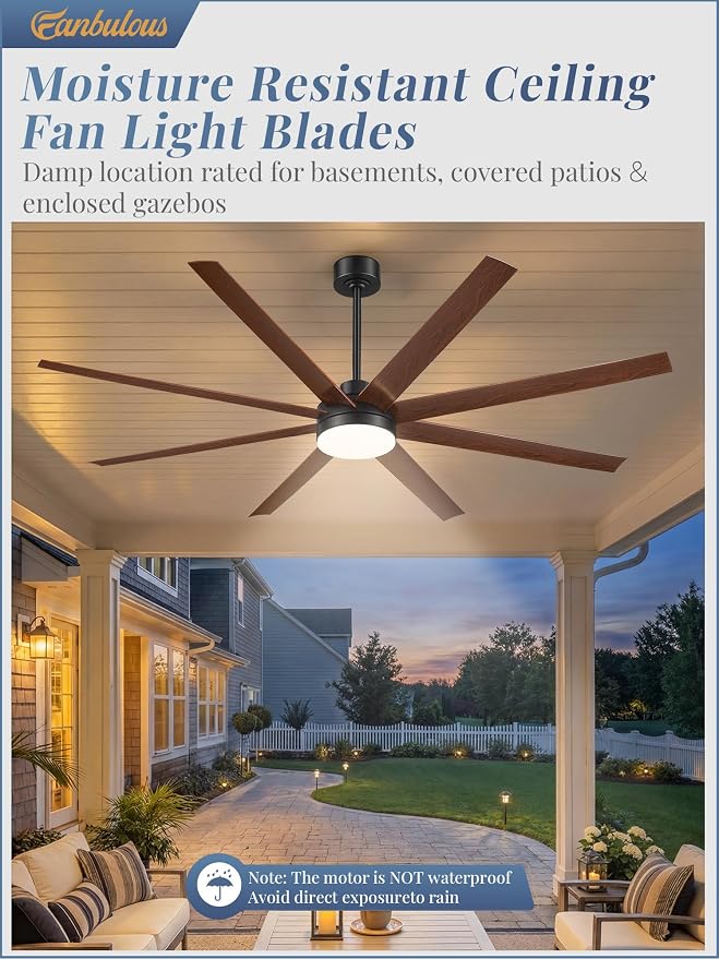 Fanbulous 72 Inch Large Ceiling Fans with Lights, Black Ceiling Fan with Remote Control, Dimmable, 3CCT, Quiet, Modern Ceiling fan For Living Room, Bedroom, Kitchen, Patio, Outdoor