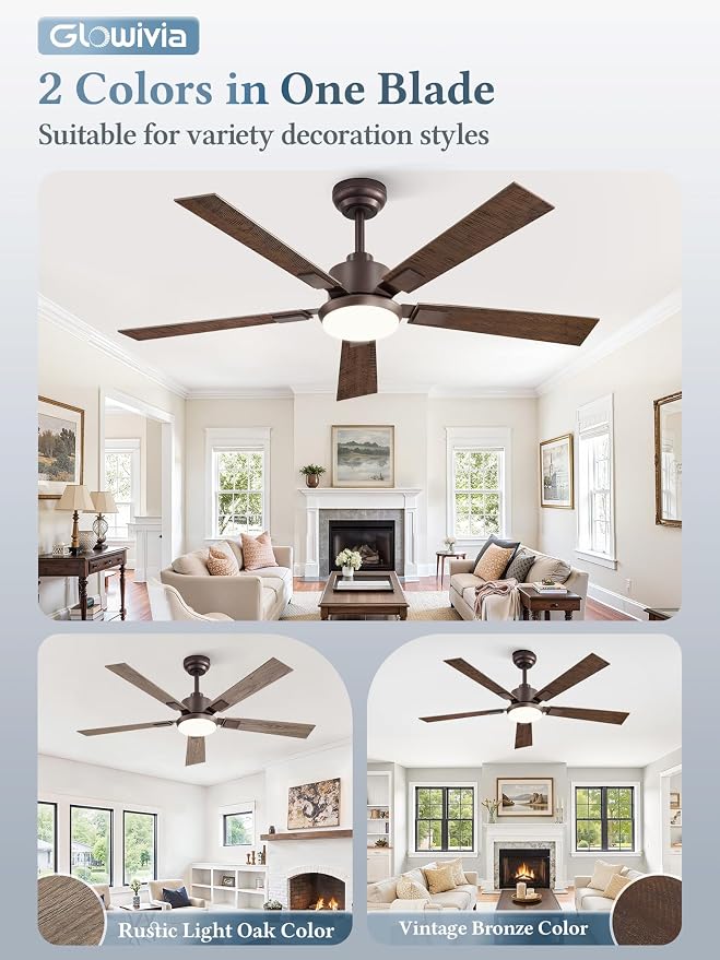 52 Inch Ceiling Fans with Lights and Remote&APP Control, Bronze Smart Ceiling Fan with 3000-6000K Dimmable, 6 Speeds Quiet Reversible Motor, Indoor/Outdoor Ceiling Fan for Bedroom Living Room