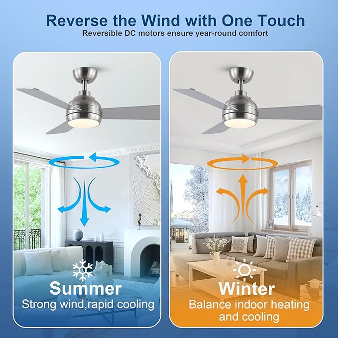42 Inch Downrod Ceiling Fan with Light, 3 Wood Blades | Remote Control,Reversible Quiet DC Motor,Wood Blades,6 Speed,3CCT Dimmable for Bedroom,Living Room