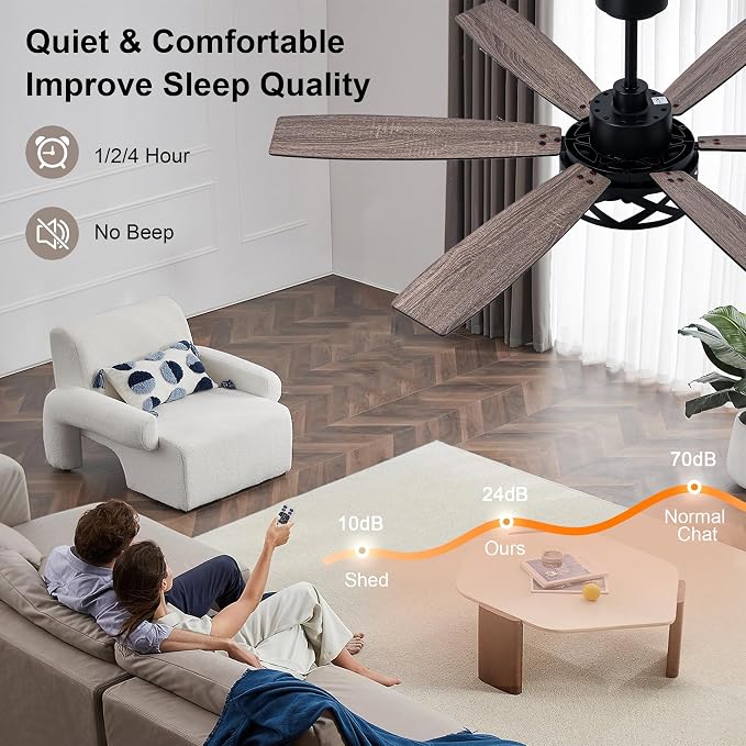 60“ Farmhouse Ceiling Fan with Lights Remote, Rustic Ceiling Fan | Black Metal Caged Fandelier Industrial Chandelier, Reversible Quiet DC Motor 6 Speed 6 Dual Blades for Living Room Bedroom