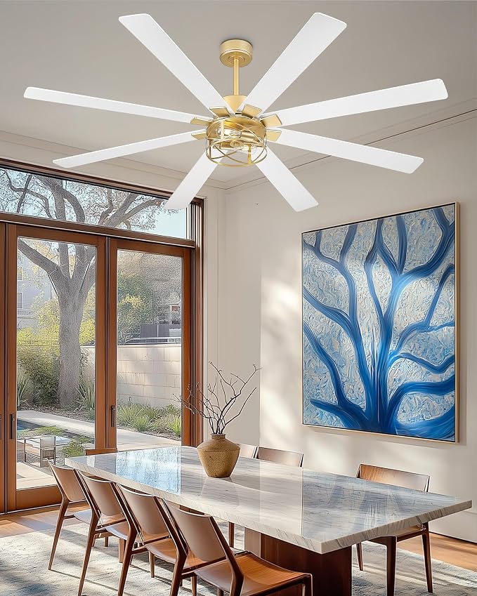 YOUKAIN Ceiling Fans with Lights, 72 Inch Farmhouse Ceiling Fans with Lights and Remote, 8-Reversible Blades, Gold Finish, Outdoor Ceiling Fan for Indoor/Outdoor Use, 72-YJ632-GDW