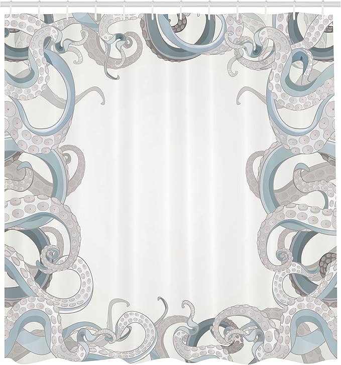 Ambesonne Octopus Shower Curtain, Background of Octopus Tentacles Aquatic Under The Sea Art Illustration Marine Life, Cloth Fabric Bathroom Decor Set with Hooks, 69" W x 70" L, Grey Blue