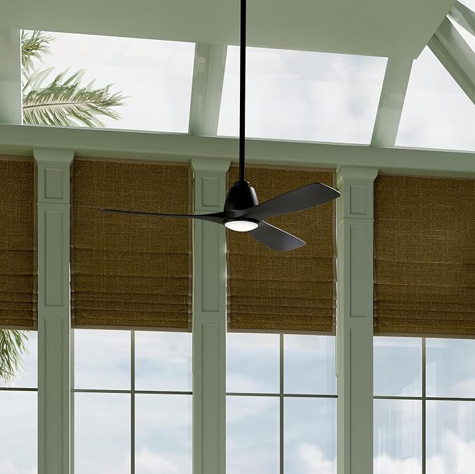 Kichler 54" Volos II 3 Blade Ceiling Fan in Black with Black Blades, Easy-to-Install AC Motor, Downrod, 300054-BK