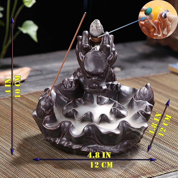 OTOFY Handmade Ceramic Incense Holder, Backflow Incense Burner Figurine Incense Cone Holders Home Decor Gift Decorations Statue Ornaments (Auspicious Dragon)