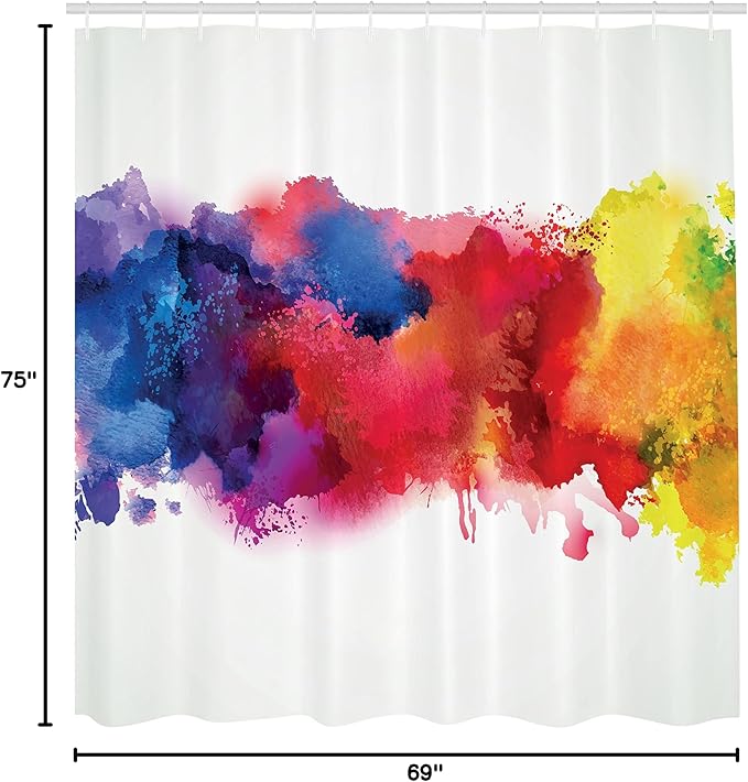 Ambesonne Abstract Shower Curtain, Vibrant Stains of Watercolor Paint Splatters Brushstrokes Dripping Liquid Art, Cloth Fabric Bathroom Decor Set with Hooks, 69" W x 75" L, Yellow Blue