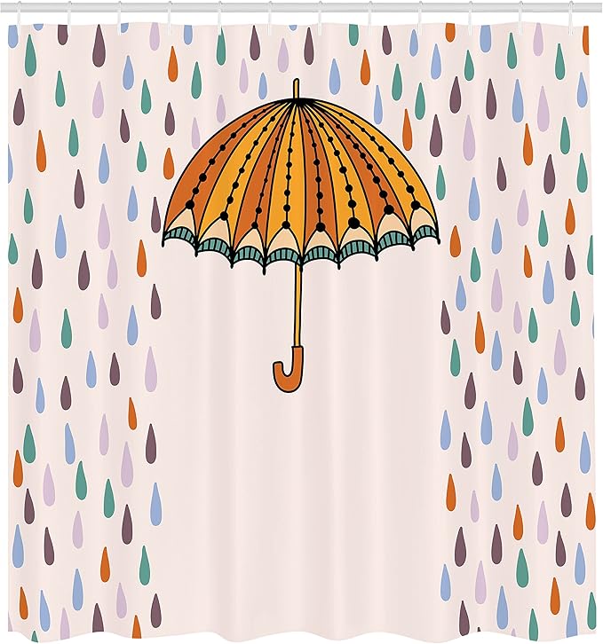 Ambesonne Winter Shower Curtain, Boho Retro Umbrella Surrounded by Gradient Droplets Storm Graphic, Cloth Fabric Bathroom Decor Set with Hooks, 69" W x 75" L, Pale Pink