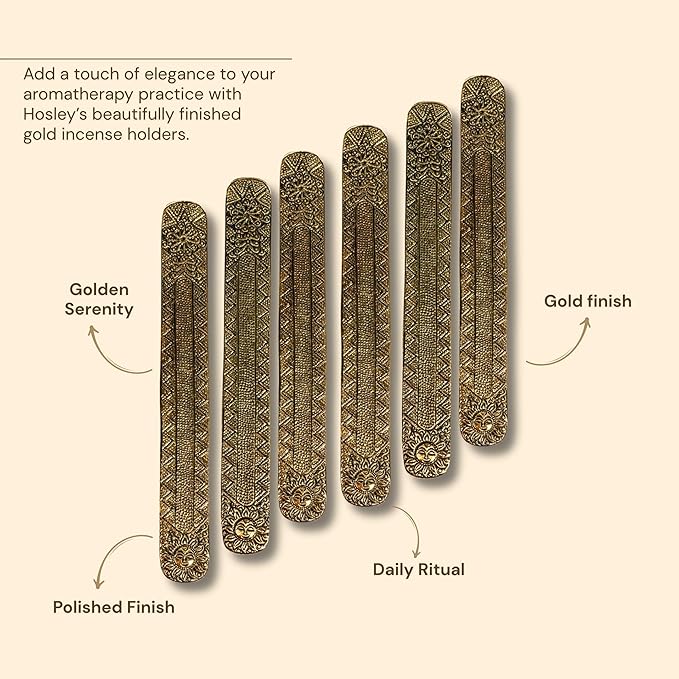 Hosley Sleek Metal Incense Stick Holder 9.5 Inches Long, Ash Catcher Design with Luxurious Gold Finish for Stylish Home Decor and Aromatherapy