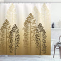 Ambesonne Country Shower Curtain, Pine Trees in The Forest on Foggy Seem Ombre Backdrop Wildlife Adventure Artwork, Cloth Fabric Bathroom Decor Set with Hooks, 69" W x 84" L, Brown Sand
