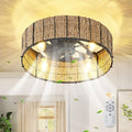 Ganeed 20" Boho Ceiling Fan with Light, Handwoven Rattan Caged Ceiling Fan with Light and Remote, Low Profile 6 Speeds Enclosed Flush Mount Fandelier for Bedroom Kids Room Nursery Living Room