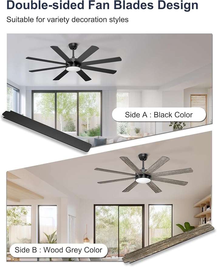 60'' Ceiling Fans with Lights - Modern Black Ceiling Fan Remote/APP Control, Dimmable, Quiet DC Motor Ceiling Fan for Indoor/Covered Outdoor