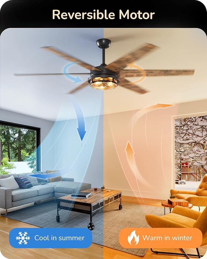 EDISHINE 70" Large Farmhouse Ceiling Fans with Lights and Remote,10%-100% Dimmable, Wood Blades, 8000CFM Indoor Black Ceiling Fan for Living Room Patio Office, 6 Speed Reversible Quiet DC Motor