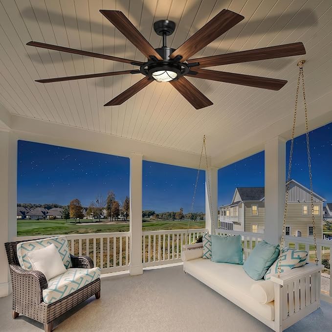 TALOYA 72 Inch Ceiling Fans with Lights and Remote Flush Mount Low Profile for Living Room Farmhouse Bedroom Patio Outdoor Dining Room,DC Motor,Reversible,Buzzer Mute,Dimmable Led Light,Rustic,Black