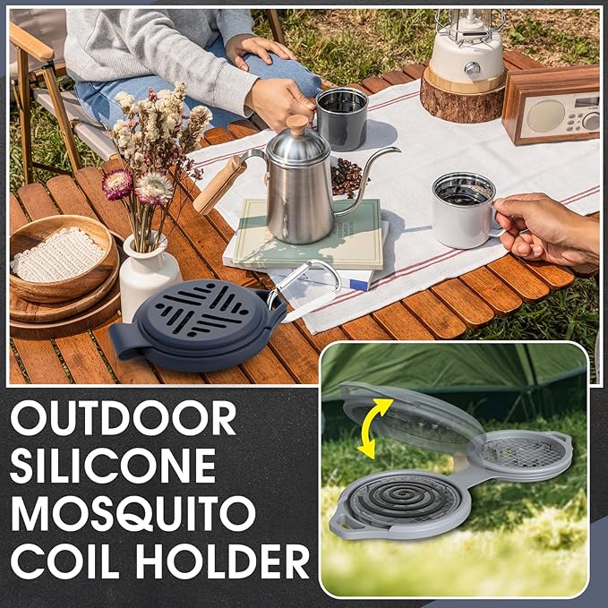 Colingmill 3 Pcs Portable Mosquito Coil Holder Silicone Hanging Incense Burner with Hook for Outdoor Pool Side Deck Camping Hiking