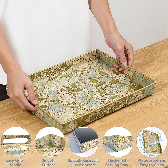 AGIOTA Coffee Table Trays for Living Room Serving Tray with Handles, Modern Large Tray for Ottoman Coffee Table