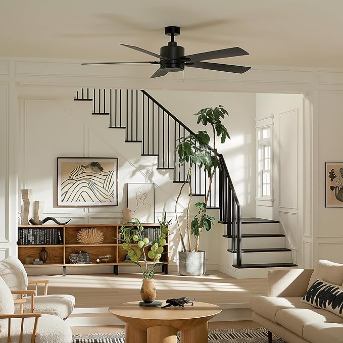Kichler Lucian II 60 Modern Indoor Ceiling Fan with AC Motor, Pull Chain Control and Contemporary Design in Satin Black for Bedroom or Living Room, 330243SBK