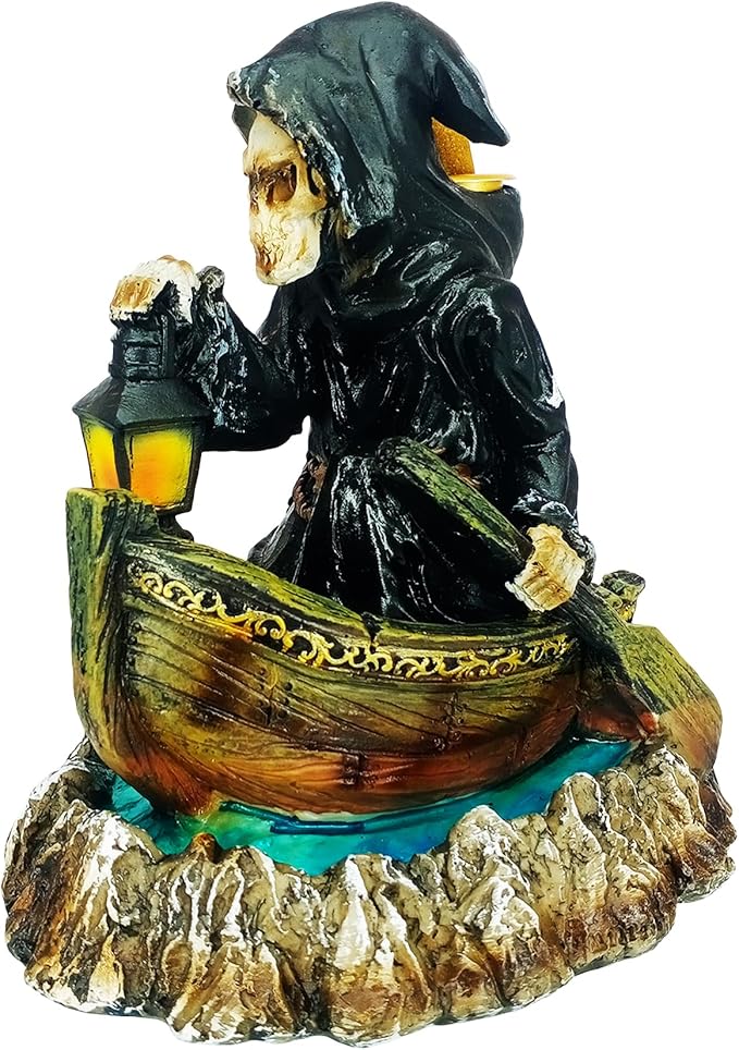 Fantasy Gifts Grim Reaper Soul Deliverer Backflow Incense Burner – 7 Inch Polyresin Fountain Holder for Meditation, Aromatherapy & Gothic Home Décor Mysterious Reaper Design Incense Cone Holder Gift