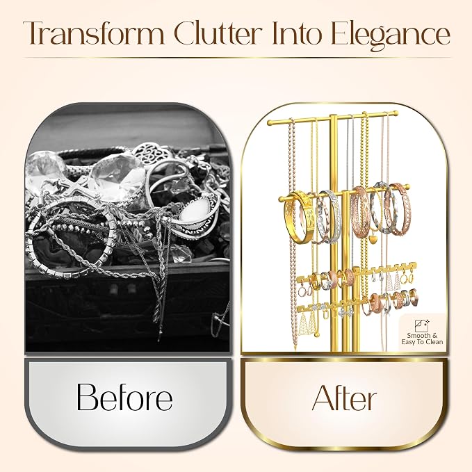 Jewelry Tower Stand Organizer for Women - Elegant Jewelry Holder Display with Necklace Holder, Earring Organizer & Bracelet Rack - Tabletop Jewelry Stand for Dresser, Vanity, Desk