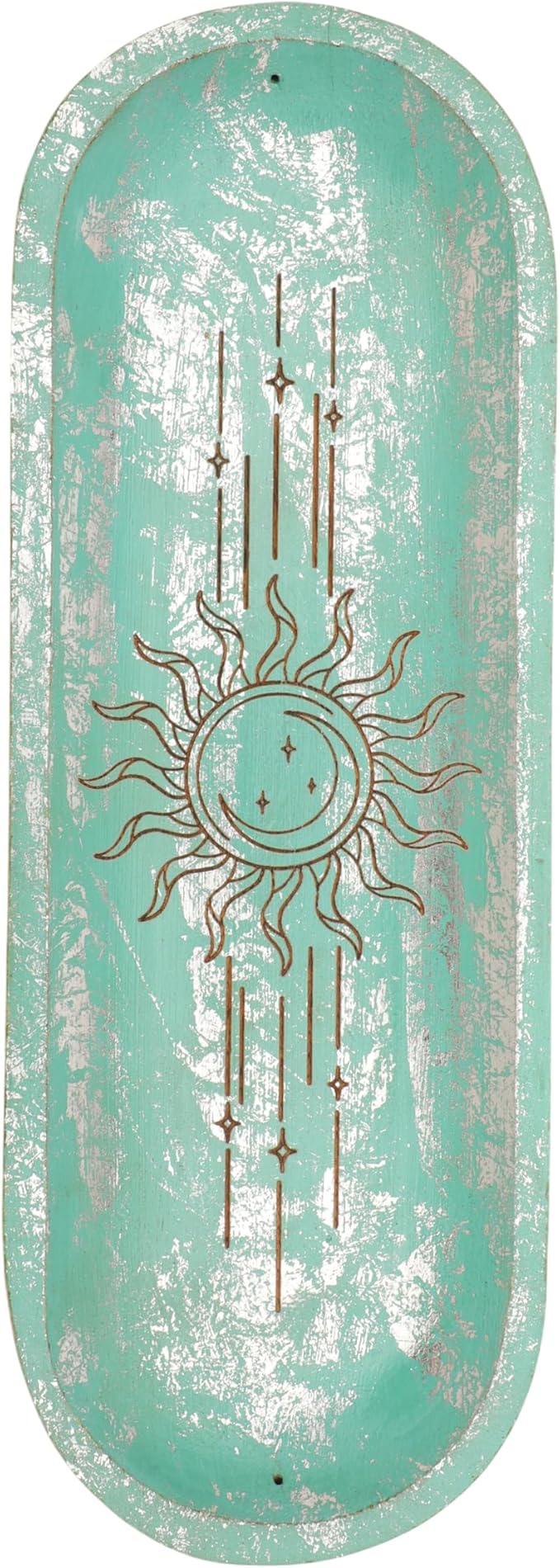Handcrafted Wooden Incense Holder Inlay with Boat Shape Design Agarbatti Dhoop Stand Spiritual Sun and Moon Design Indian Traditional Festival Home Décor Meditation Pooja Use (Sky Blue)(Size:-11"X4")