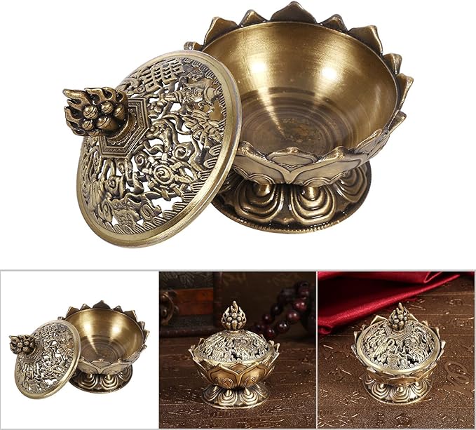 Incense Holder, Vintage Style Backflow Smoke Censer Incense Burner Stick Cone Holder for Home Decoration(Bronze) 2.95 x 2.71inch