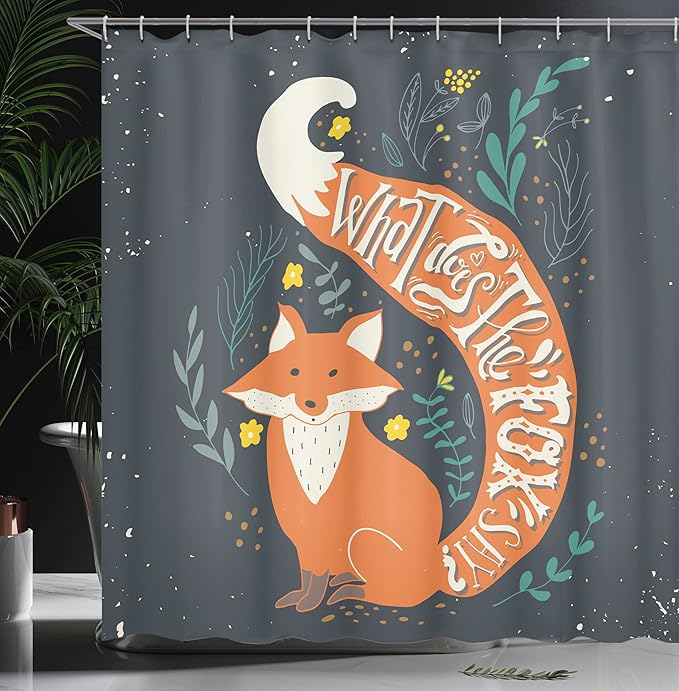 Ambesonne Vintage Shower Curtain, What Does The Fox Say? Hipster Animals Know Better Habitat Creature Illustration, Cloth Fabric Bathroom Decor Set with Hooks, 69" W x 70" L, Indigo Apricot Off White